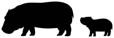 Hippo ebeveyn ve çocuk silueti çizimi