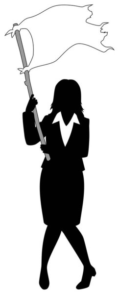 Деловая женщина, размахивающая белым флагом