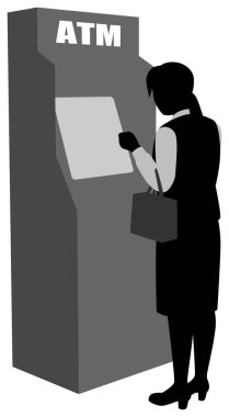ATM kullanan kadın ofis çalışanı.