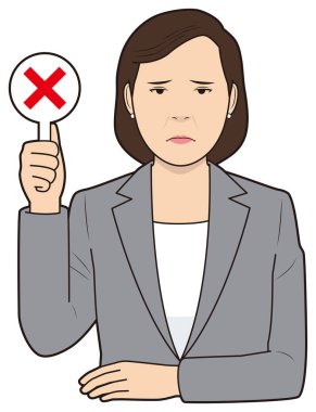 Kadın işadamı, üzerinde haç yazılı bir pankart tutuyor.