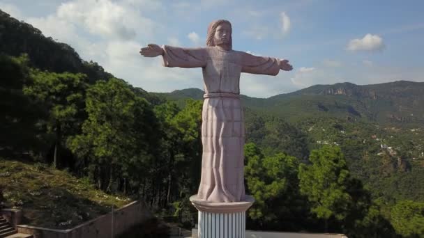 Απομακρύνοντας Από Μνημείο Του Χριστού Drone Video Στο Mirador Taxco — Αρχείο Βίντεο
