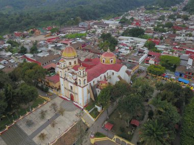 Lateral Drones Eye View of Xicos Central Plaza and Historic Church, Veracruz Mexico