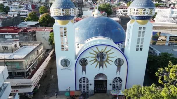 Dronie Capturing Our Lady Solitude Church Acapulco Fading Away Mexico — Stockvideo