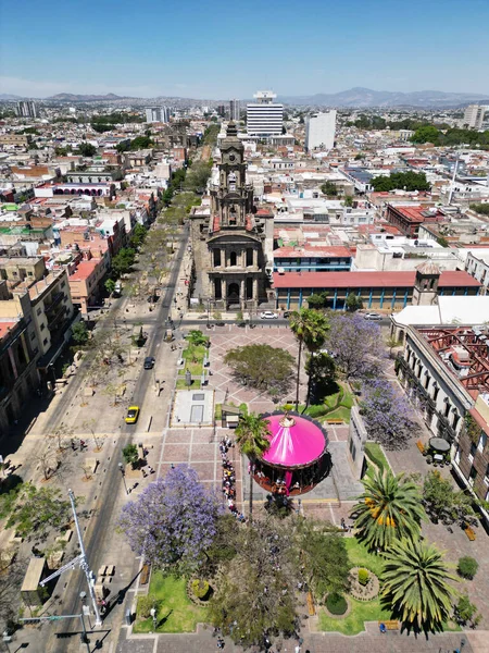 Perspektywa Lotu Karuzela Paseo Alcalde Street Guadalajarze Pionowe Zdjęcie Nad — Zdjęcie stockowe