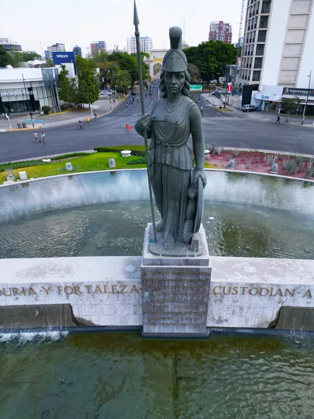 Guadalajara Mexiko Februari 2023 Minerva Staty Och Glorieta Flygvy Vertikalt — Stockfoto