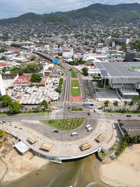 Aerial Drone Vertical View of Wider View at Costera Avenue and Expressway, Acapulco