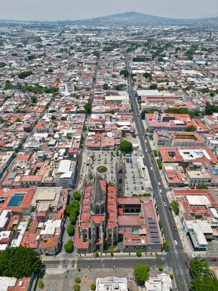 Panorama Vertical Aérien Guadalajara Centre Ville Avec Expiatorio Templo Proéminent — Photo