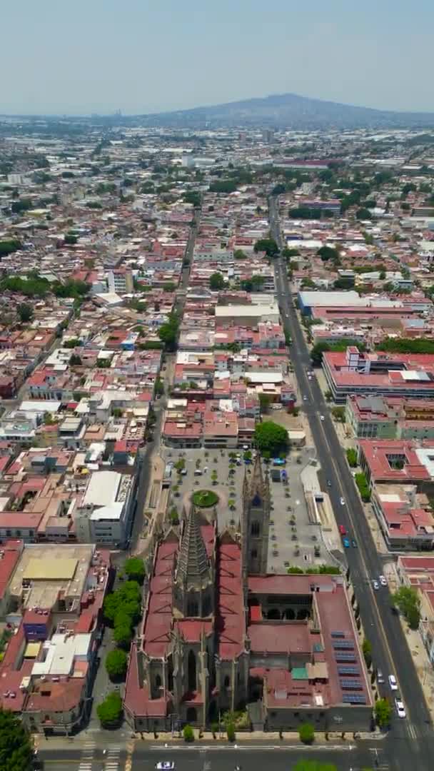Vista Aérea Vertical Drone Video Sobre Catedral Guadalajara Plaza Tapatia — Vídeo de stock