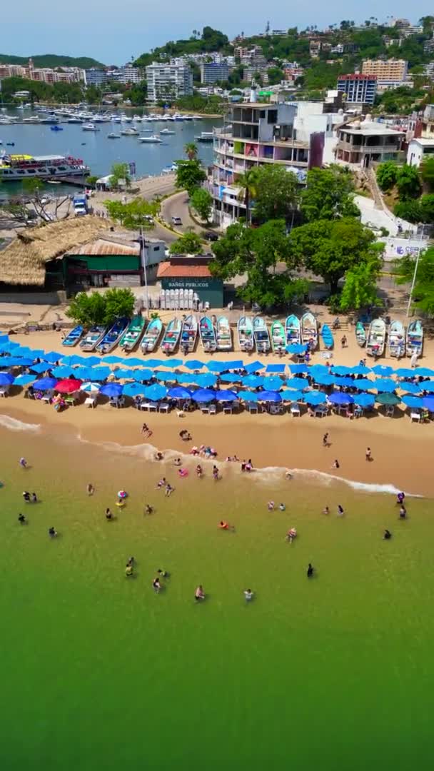 Ritiro Aereo Verticale Video Drone Della Spiaggia Tlacopanocha Mentre Allontana — Video Stock