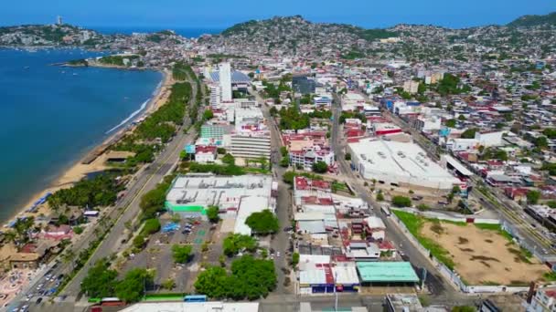 Video Drone Inverso Explorando Barrio Acapulcos Hornos Retro México — Vídeos de Stock