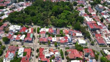 İnsansız Hava Yolları Perspektifi: Guadalajara, Meksika 'da Silvano Barba Parkı' nın üzerinde süzülen