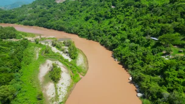 Serenidade Naturezas Vídeo Drone Viajando Sobre Uma Curva Rio Tirar — Vídeo de Stock