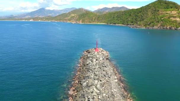 Aerial View Coastal Breakwater Puerto Vicente Guerrero Video Mexico — Stock Video