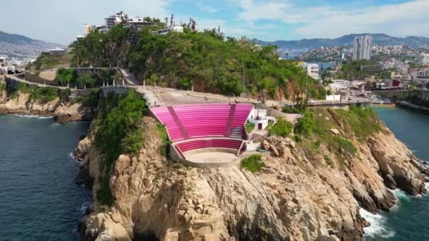 Horizontale Drohnenaufnahmen Die Die Faszinierende Annäherung Acapulcos Symphony Sea Auditorium — Stockvideo