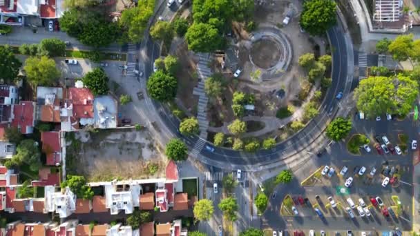 在瓜达拉哈拉斯 科洛尼亚 蒙拉茨拍摄的直接俯拍无人驾驶飞机镜头 记录了圆周气流和设计 — 图库视频影像