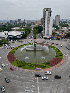 Guadalajara, Mexico - August 9 2025:Top-down aerial image of La Minerva monument with traffic and green spaces in Guadalajara, Jalisco