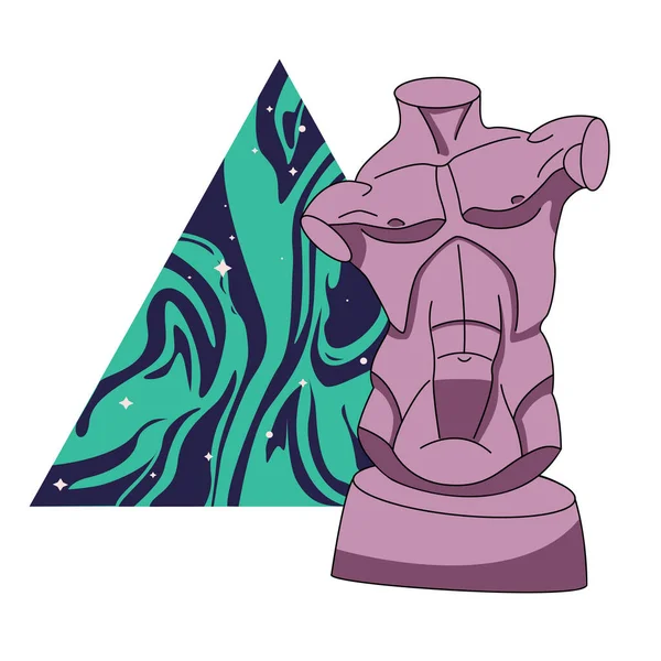 Stickers God Torso the Backdrop of Space. Ancient greek sculptures body. One line drawing antique chest. Linear icon greek male torso, male abs silhouette sketch illustration.