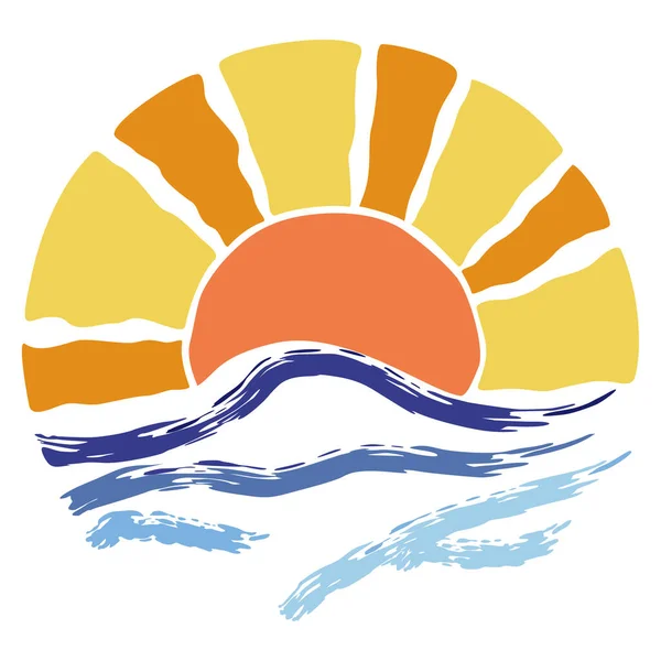 Klasik Sun Retro. Günbatımını ya da gündoğumu çemberini farklı renkte geri döndür. Sun and Waves ikon simgesi logo vektör çizimi, şirket tasarımı için klasik logo. 90 'ların posteri