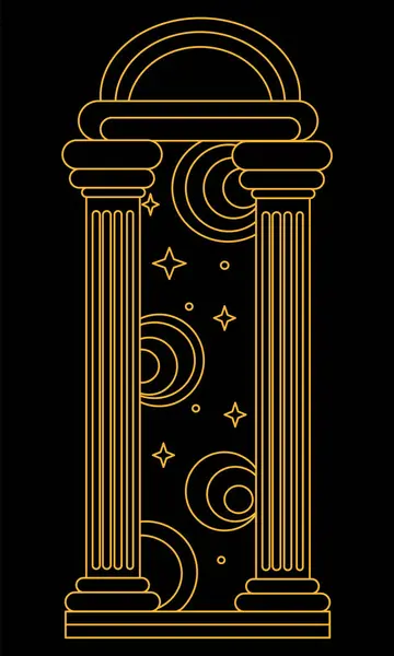 Boho 'nun klasik çizgisi hippi stili kemer. Yıldızlı gökyüzünde kemerli kapılı gerçeküstü manzara. Gerçeküstü soyut kemerli posterler. Buhar dalgası biçim vektör çizimi.