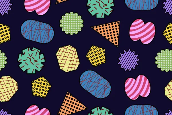 Çeşitli Kağıt Elementi ile Kusursuz Arka plan. Kağıt kesikli desen. Farklı şekiller ve el çizimi dokular modaya uygun biçim vektör arka planında soyut şekiller oluştururlar. Renkli geometrik şekiller
