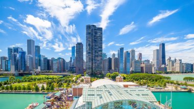 Chicago şehir merkezi. Illinois, ABD 'de gökyüzü manzarası.