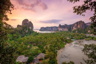 Beautiful view of Railay beach, Krabi, Thailand from top view at sunset clipart