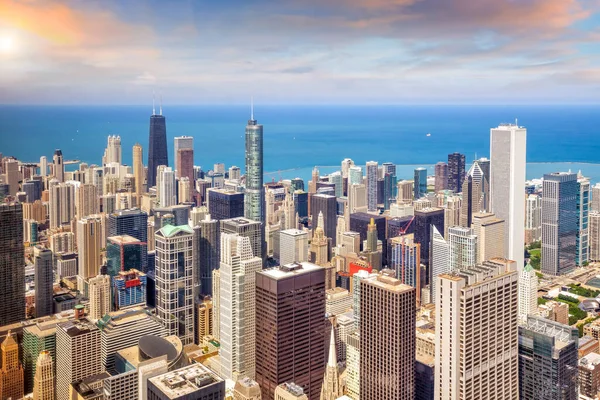 Skyline Del Centro Chicago Tramonto Illinois Usa — Foto Stock