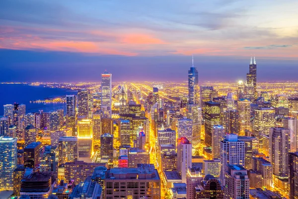 Downtown Chicago Skyline Bij Zonsondergang Illinois Verenigde Staten — Stockfoto