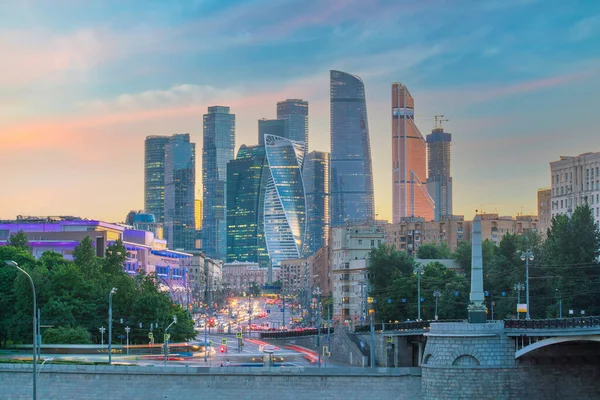 Moscow City Skyline Distrito Negócios Rússia Pôr Sol — Fotografia de Stock