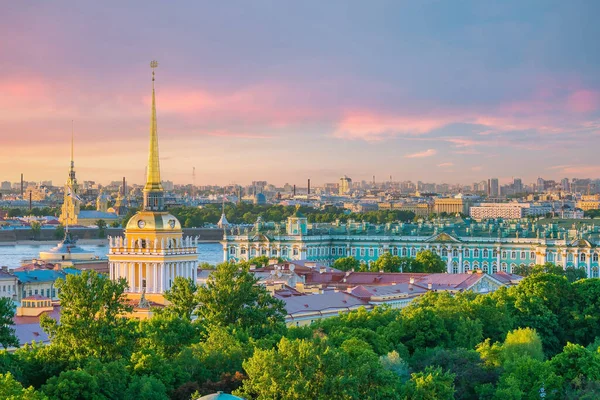 San Petersburgo Horizonte Ciudad Vista Superior Paisaje Urbano Rusia Atardecer —  Fotos de Stock