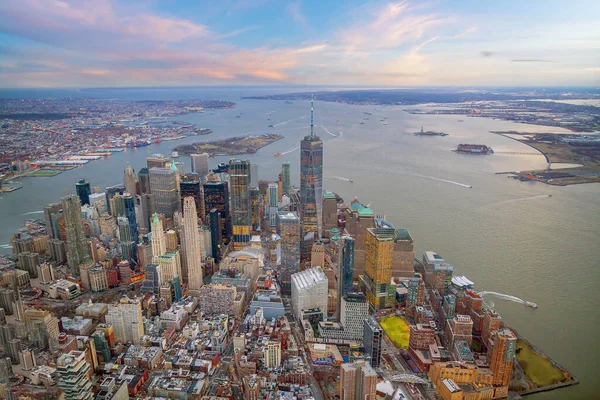 Aerial View Manhattan Skyline Sunset Nyc United States — Stock Photo, Image