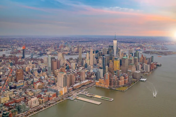 Vista Aérea Del Horizonte Manhattan Atardecer Nueva York Estados Unidos — Foto de Stock