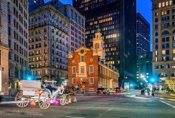 Βοστώνη Old State House Buiding Νύχτα Στη Μασαχουσέτη Των Ηπα — Φωτογραφία Αρχείου