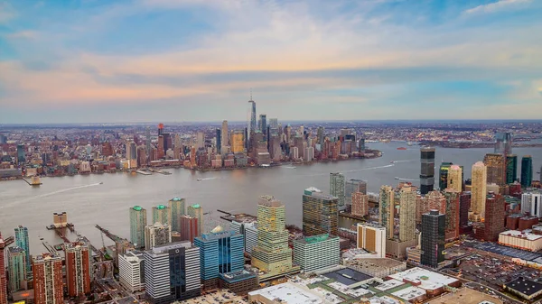 Luchtfoto Van Manhattan Skyline Bij Zonsondergang Nyc Verenigde Staten — Stockfoto