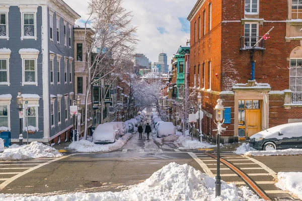 Häuser Historischer Gegend Von Bunker Hill Nach Schneesturm Boston Massachusetts — Stockfoto