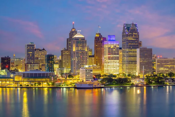 Stadtbild Von Detroit Skyline Michigan Usa Bei Sonnenuntergang Von Windsor — Stockfoto