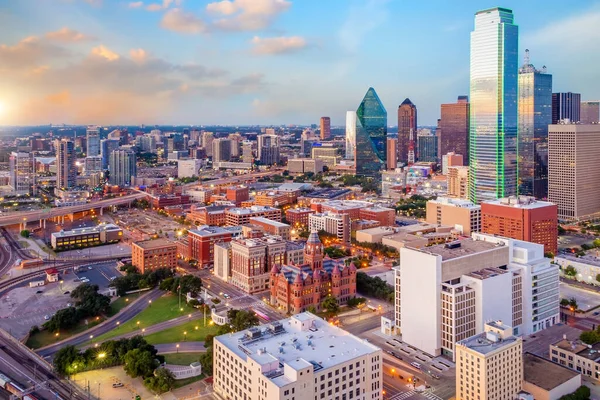 Dallas City Centru Města Panorama Města Texas Usa Při Západu — Stock fotografie