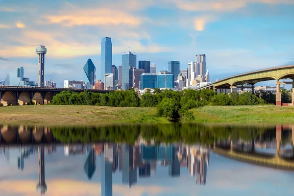 Ciudad Dallas Skyline Centro Ciudad Paisaje Texas Atardecer — Foto de Stock