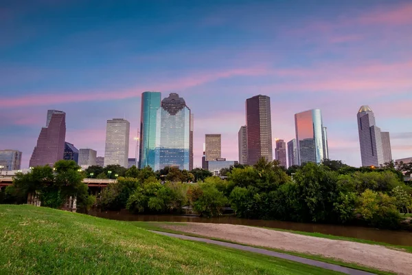 Houston Città Skyline Città Paesaggio Urbano Del Texas Usa Tramonto — Foto Stock