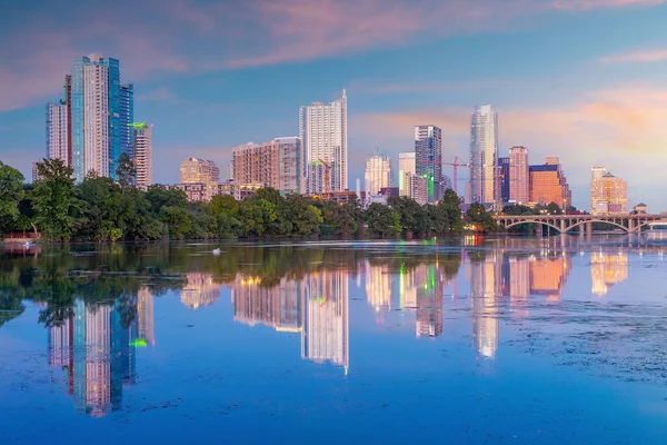 Austin City Downtown Skyline Stadtbild Von Texas Usa Bei Sonnenuntergang — Stockfoto