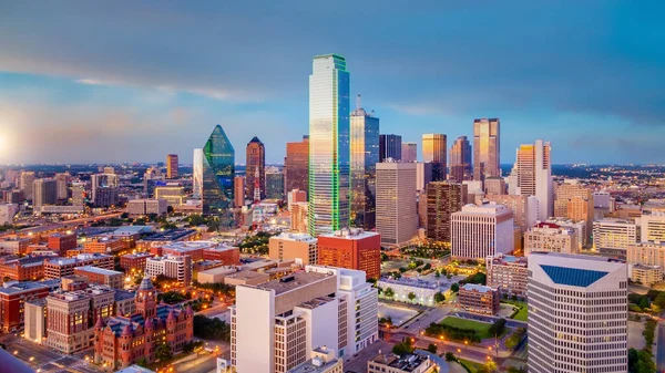 Dallas Stad Centrum Skyline Stadsgezicht Van Texas Usa Bij Zonsondergang — Stockfoto