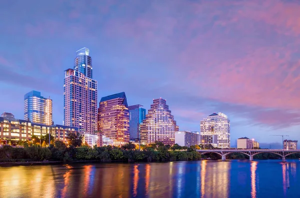 Austin Stad Centrum Skyline Stadsbild Texas Usa Vid Solnedgången — Stockfoto