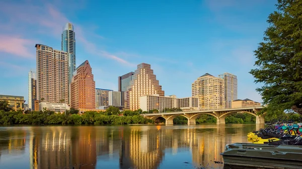 Austin City Centru Města Panorama Města Texas Usa Při Západu — Stock fotografie