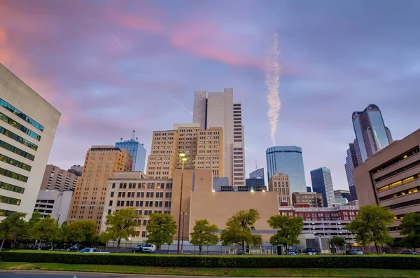 Dallas Cidade Skyline Cidade Cityscape Texas Eua Pôr Sol — Fotografia de Stock