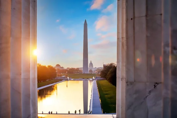 Monumento Washington Specchiato Nella Piscina Riflettente Washington Usa All Alba — Foto Stock
