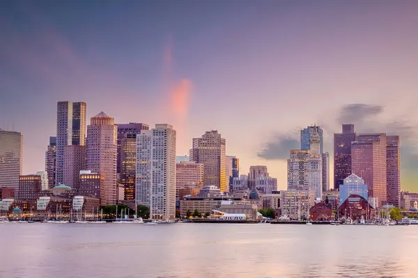 Міський Пейзаж Бостона Панорама Заході Сонця Массачусетсі Сша — стокове фото