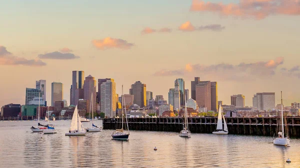 Stadtbild Von Boston Skyline Bei Sonnenuntergang Massachusetts Vereinigte Staaten Von — Stockfoto