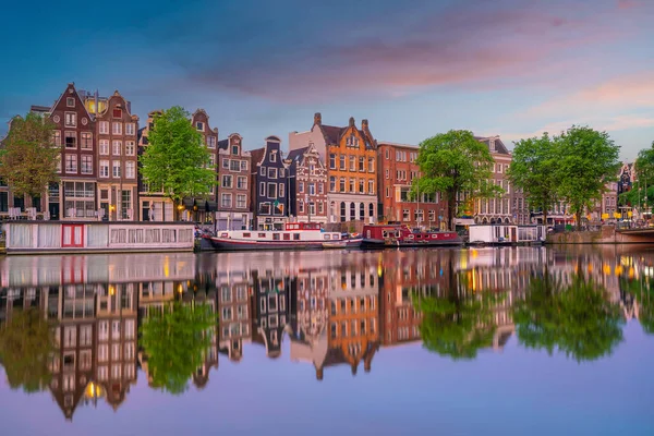 Centro Amsterdam Skyline Città Paesaggio Urbano Nei Paesi Bassi Tramonto — Foto Stock