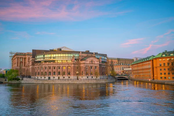 Stockholm Oude Stad Skyline Stadsgezicht Van Zweden Bij Zonsondergang — Stockfoto