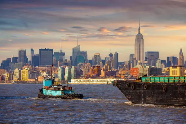 New York City Skyline Stadsbilden Manhattan Usa Vid Solnedgången — Stockfoto